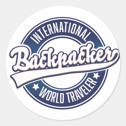 International Backpacker Word Traveler logo Ronde Sticker (Voorkant)