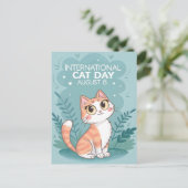 International Cat Day Cute Whimsical Cat Art Briefkaart (Staand voorkant)