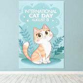 International Cat Day Cute Whimsical Cat Art Canvas Afdruk (Insitu (Houten vloer))
