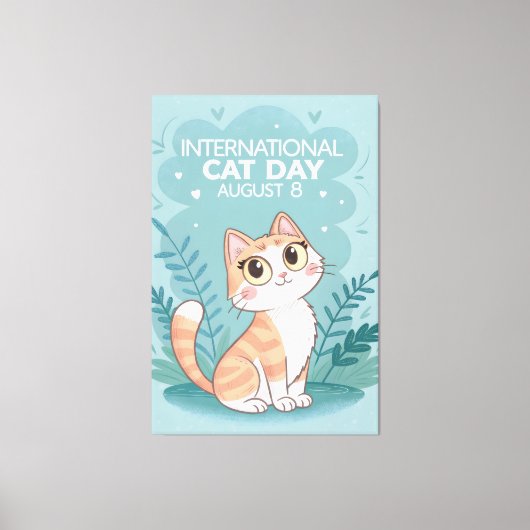 International Cat Day Cute Whimsical Cat Art Canvas Afdruk (Voorkant)