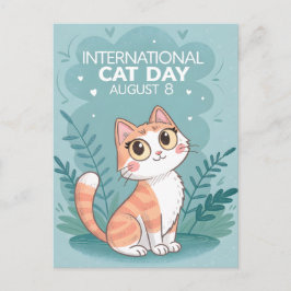 International Cat Day Cute Whimsical Cat Art Feestdagenkaart