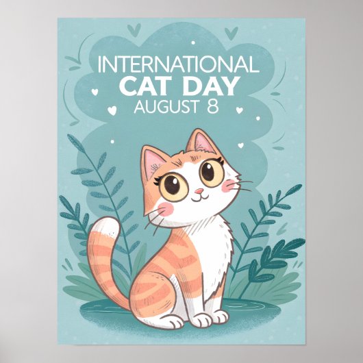 International Cat Day Cute Whimsical Cat Art Poster (Voorkant)
