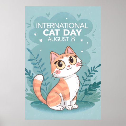 International Cat Day Cute Whimsical Cat Art Poster (Voorkant)