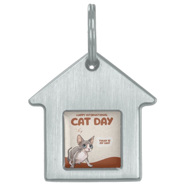 International Cat Day Sphynx Celebration Art Huisdieren Naamplaatje (Voorkant)
