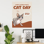 International Cat Day Sphynx Celebration Art Poster (Thuiskantoor)
