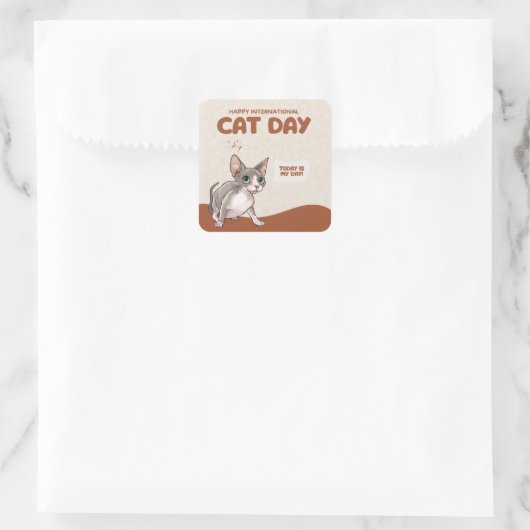 International Cat Day Sphynx Celebration Art Vierkante Sticker (Tas)