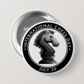 International Chess Day, HORSE Ronde Button 7,6 Cm (Voorkant /achterkant)