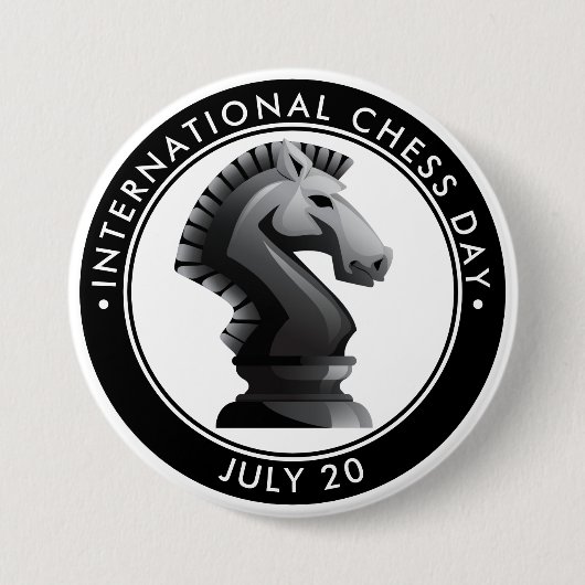 International Chess Day, HORSE Ronde Button 7,6 Cm (Voorkant)