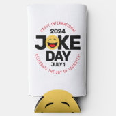 International Joke Day lachend gezicht Seltzer Blikjeskoeler (Voorkant)