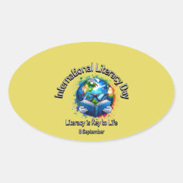 International Literacy Day. Key to Life. Ovale Sticker