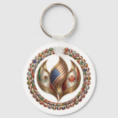 International Unity Flame with World Flags Emblem  Sleutelhanger (Voorkant)