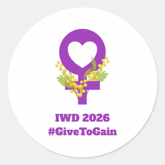 International Women's Day 2026 IWD Give To Gain Ronde Sticker (Voorkant)