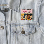 International Women's Day | Pop Art Vierkante Button 5,1 Cm (In situ)
