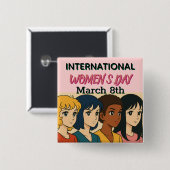 International Women's Day | Pop Art Vierkante Button 5,1 Cm (Voorkant /achterkant)