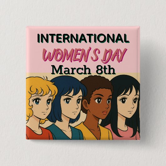 International Women's Day | Pop Art Vierkante Button 5,1 Cm (Voorkant)