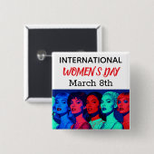 International Women's Day | Pop Art Vierkante Button 5,1 Cm (Voorkant /achterkant)