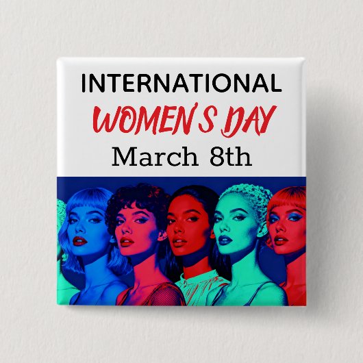 International Women's Day | Pop Art Vierkante Button 5,1 Cm (Voorkant)