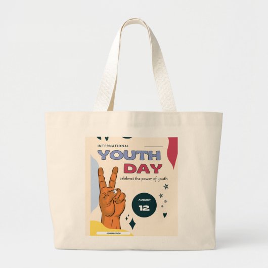 International youth day , August 12 , Grote Tote Bag (Voorkant)