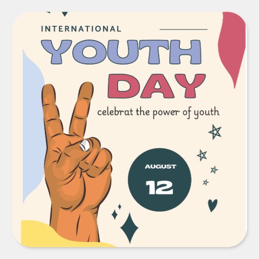 International youth day , August 12 ,  Vierkante Sticker (Voorkant)