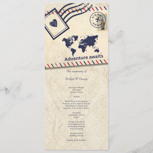 Internationale Avontuur Rustieke Bestemming Trouwe Programmakaart (Achterkant)