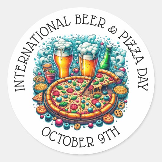 Internationale Bier- en Pizzadag 9 oktober Ronde Sticker (Voorkant)