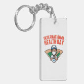 Internationale Dag van de Gezondheid Baseball Desi Sleutelhanger (Voorkant Links)