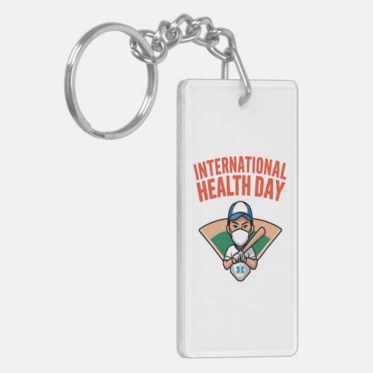 Internationale Dag van de Gezondheid Baseball Desi Sleutelhanger (Voorkant Links)