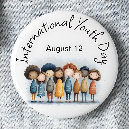 Internationale Dag van de Jeugd Pinback Ronde Button 5,7 Cm