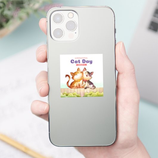 Internationale dag van de kat sticker (Telefoon)