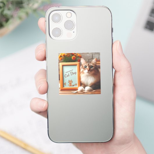 Internationale dag van de kat sticker (Telefoon)
