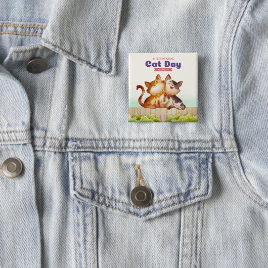 Internationale dag van de kat vierkante button 5,1 cm (In situ)