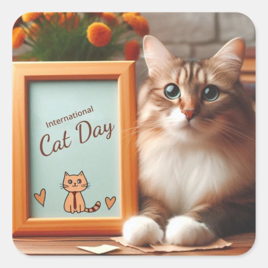 Internationale dag van de kat vierkante sticker (Voorkant)
