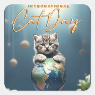 Internationale dag van de kat vierkante sticker