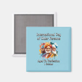 Internationale Dag van de Ouderen. bejaard Magneet (Voorkant / Achterkant)