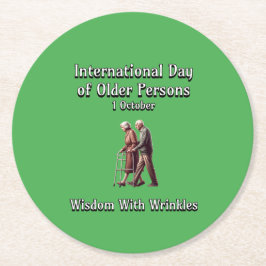 Internationale Dag van de Ouderen. Wijsheid. Ronde Kartonnen Onderzetter