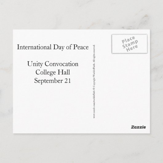 Internationale Dag van de Vrede Briefkaart (Achterkant)