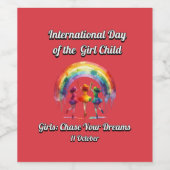 Internationale dag van het meisje. jaag je dromen  wijn etiket (Enkel label)