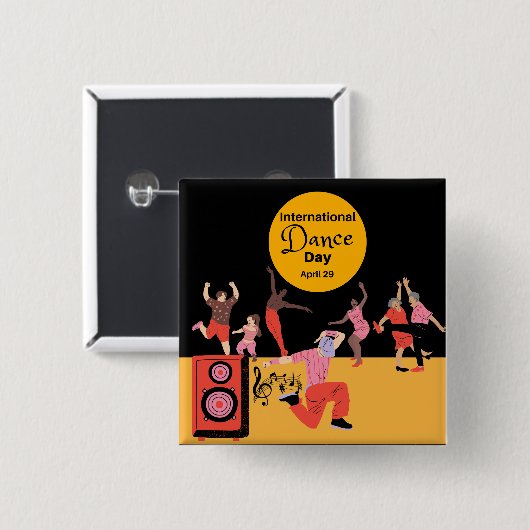 Internationale dansdag | Werelddansdag Vierkante Button 5,1 Cm (Voorkant /achterkant)