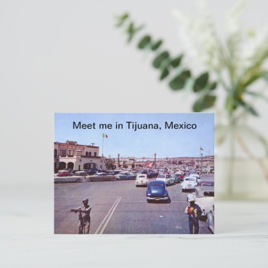 Internationale grens, Tijuana, Mexicaanse Vintage Briefkaart (Staand voorkant)