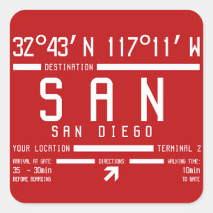 Internationale IATA-luchthavencode van San Diego Vierkante Sticker