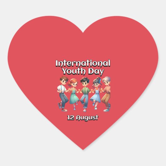 Internationale Jeugddag. 12 augustus Hart Sticker (Voorkant)
