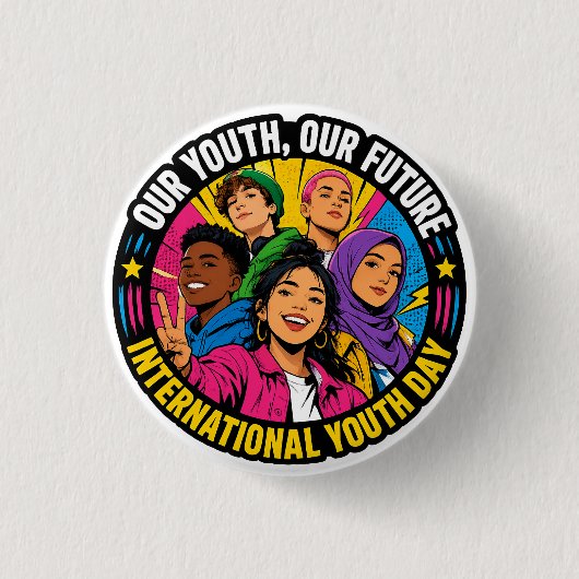 Internationale Jeugddag Sticker Ronde Button 3,2 Cm (Voorkant)
