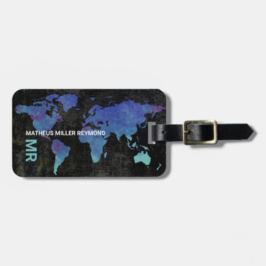 Internationale kaart voor reizen verhit blauw bagagelabel (Voorkant horizontaal)