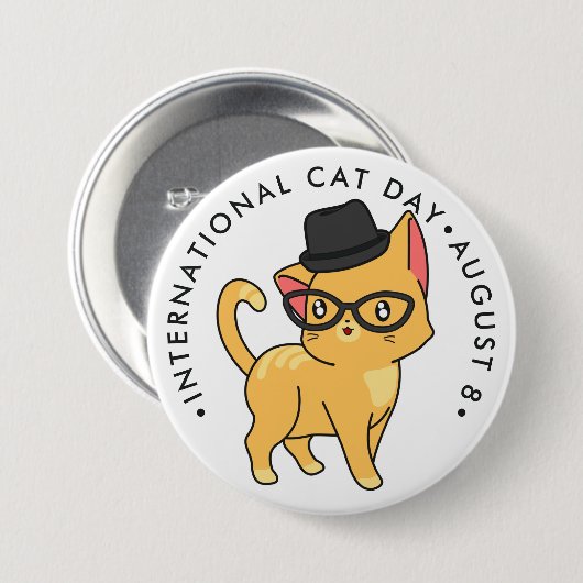 Internationale Kat Dag, hipsterkattenkat Button (Voorkant /achterkant)