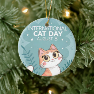 Internationale Kattendag Mooie Fantasievolle Katte Keramisch Ornament