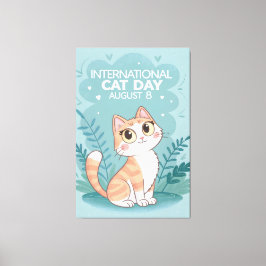 Internationale Kattendag Schattige Whimsicale Kat  Canvas Afdruk