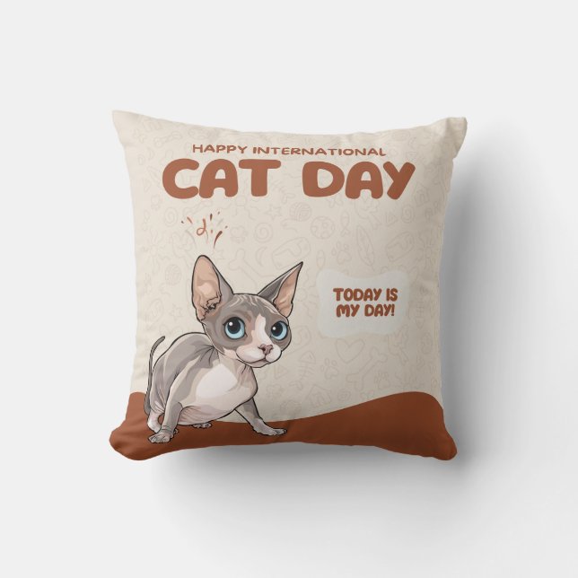 Internationale Kattendag Sphynx Viering Kunst Kussen (Voorkant)