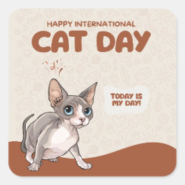 Internationale Kattendag Sphynx Viering Kunst Vierkante Sticker