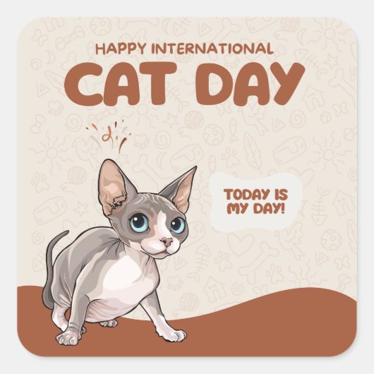 Internationale Kattendag Sphynx Viering Kunst Vierkante Sticker (Voorkant)
