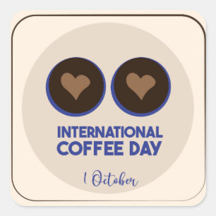 Internationale koffiedag 1 oktober vierkante sticker